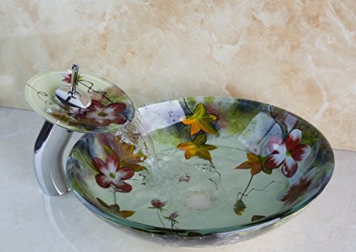 Aufsatzwaschbecken Glas Blumenmuster Badezimmer